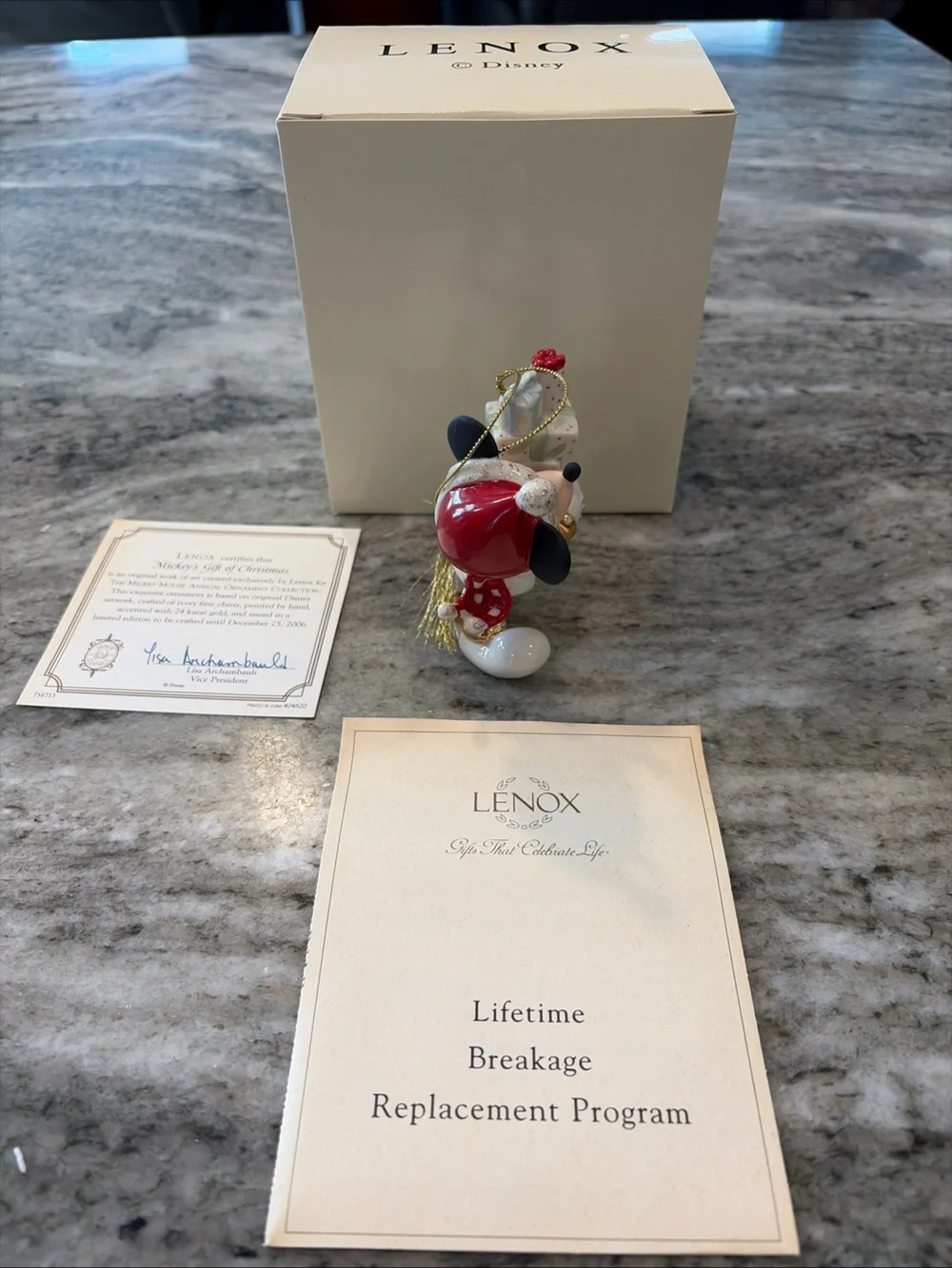 Lenox Mickey Mouse Holiday Ornament - White, Red & Black 2006